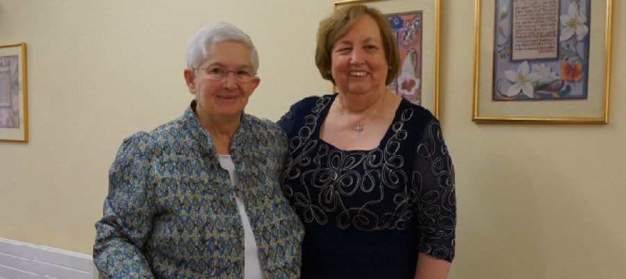 L-R: Pat McDermott rsm (Board Chair) cutting the cake with Mary Reynolds rsm (Exec. Dir)
